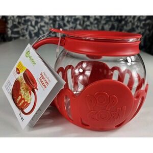 NWT Ecolution Micro-Pop Popcorn Popper 1.5 Qt Glass Dishwasher-Safe Red Microwav